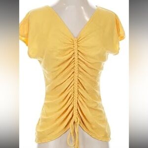 Golden Yellow Ruched Front V-Neck Women's Top